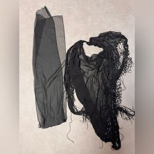 Black Fringe Shawl or Scarf. Beaded detail!